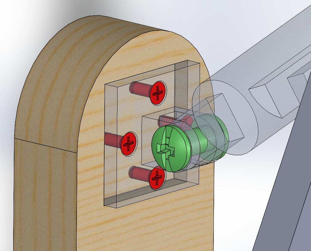 Cutaway detail of the pivot fastener and mounting plate